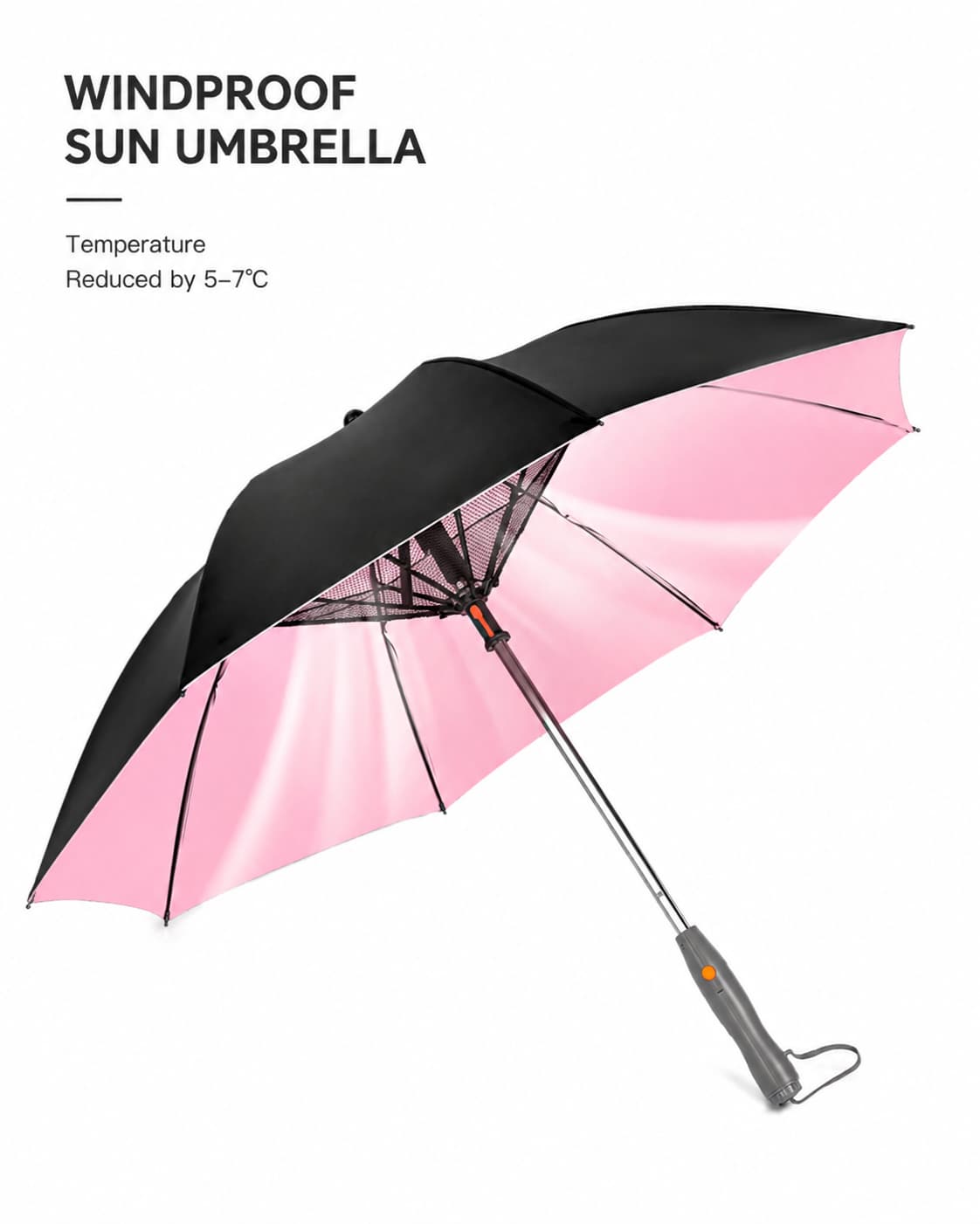 UPF 50+ black-coated canopy blocks harsh sunlight while providing cool airflow and refreshing mist.