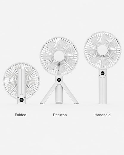 Portable fan with handheld, desktop and folded modes