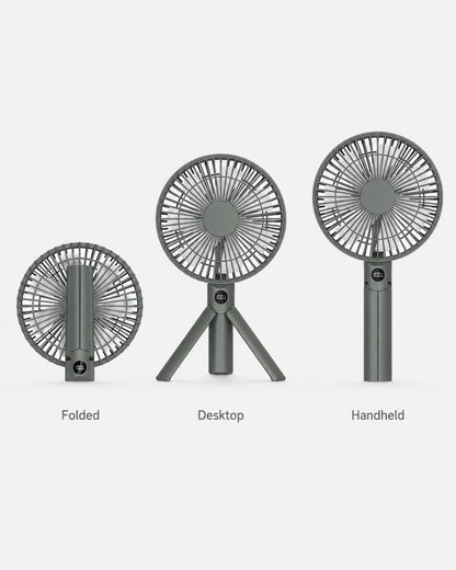 Portable fan with handheld, desktop and folded modes