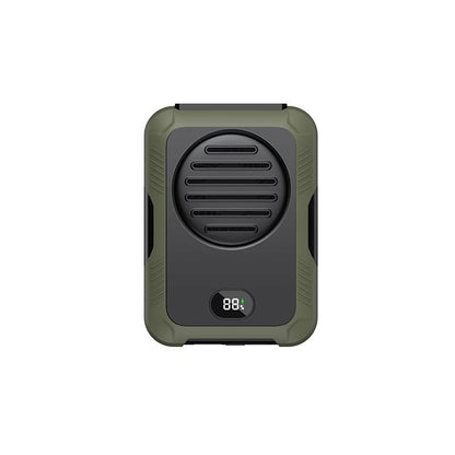 StellTails TurboClip portable waist fan in minimalist dark green gear-like style.