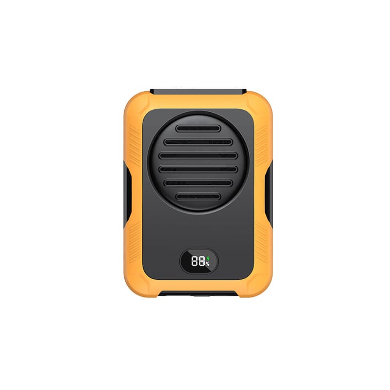 StellTails TurboClip portable waist fan in vibrant orange with silicone protection.